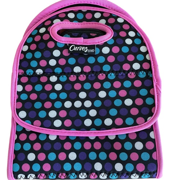 CURVES INSULATED LUNCH BAG Pink Gray Purple Black Turquoise Collapsible - Picture 2 of 14